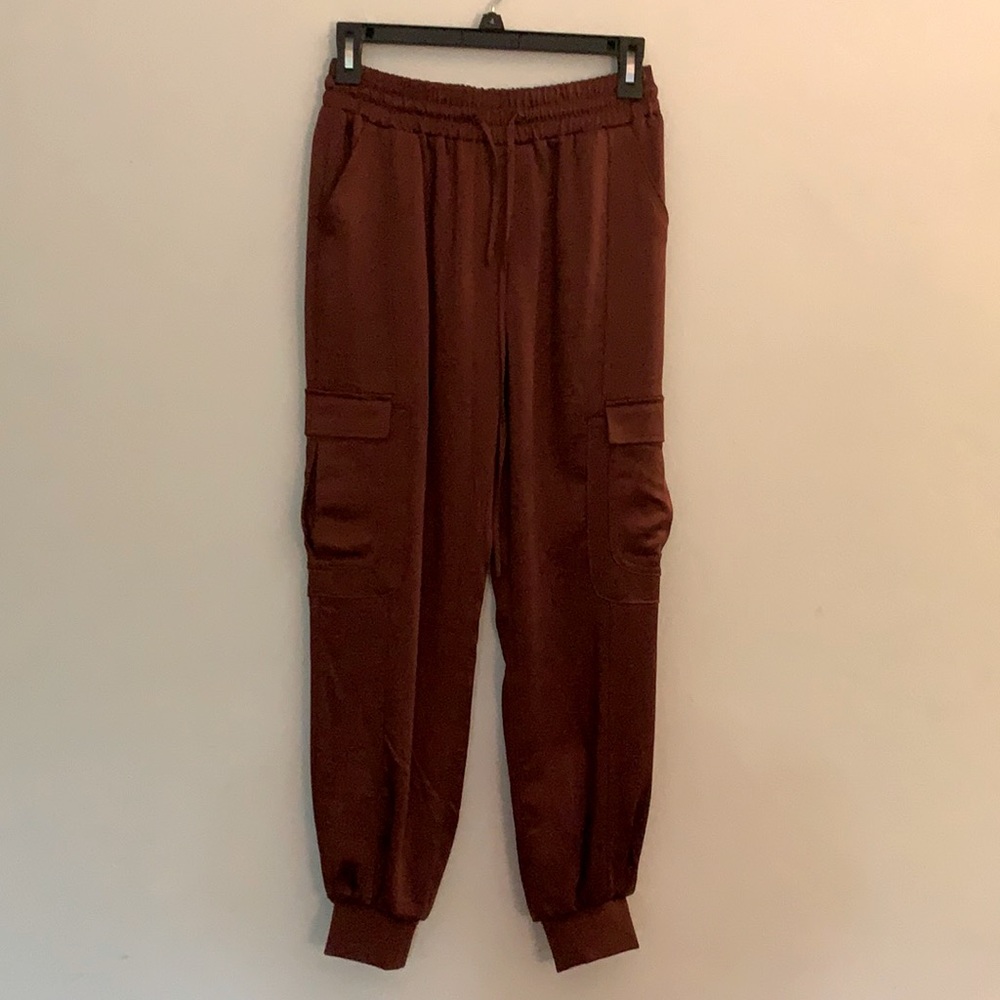 Brown satin joggers NEVER WORN INC XSP